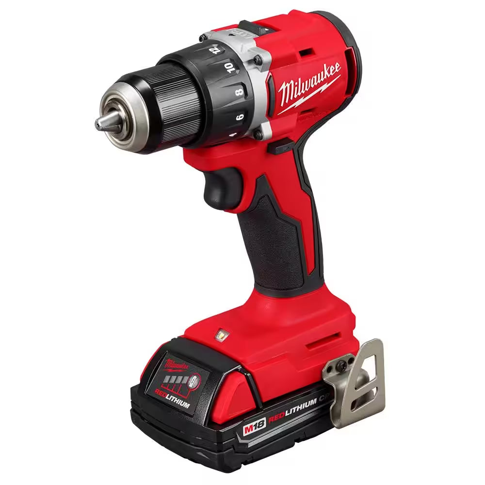 M18 18V Lithium-Ion Brushless Cordless 1/2 In. Compact Drill/Driver Kit with Two 2.0 Ah Batteries, Charger and Case