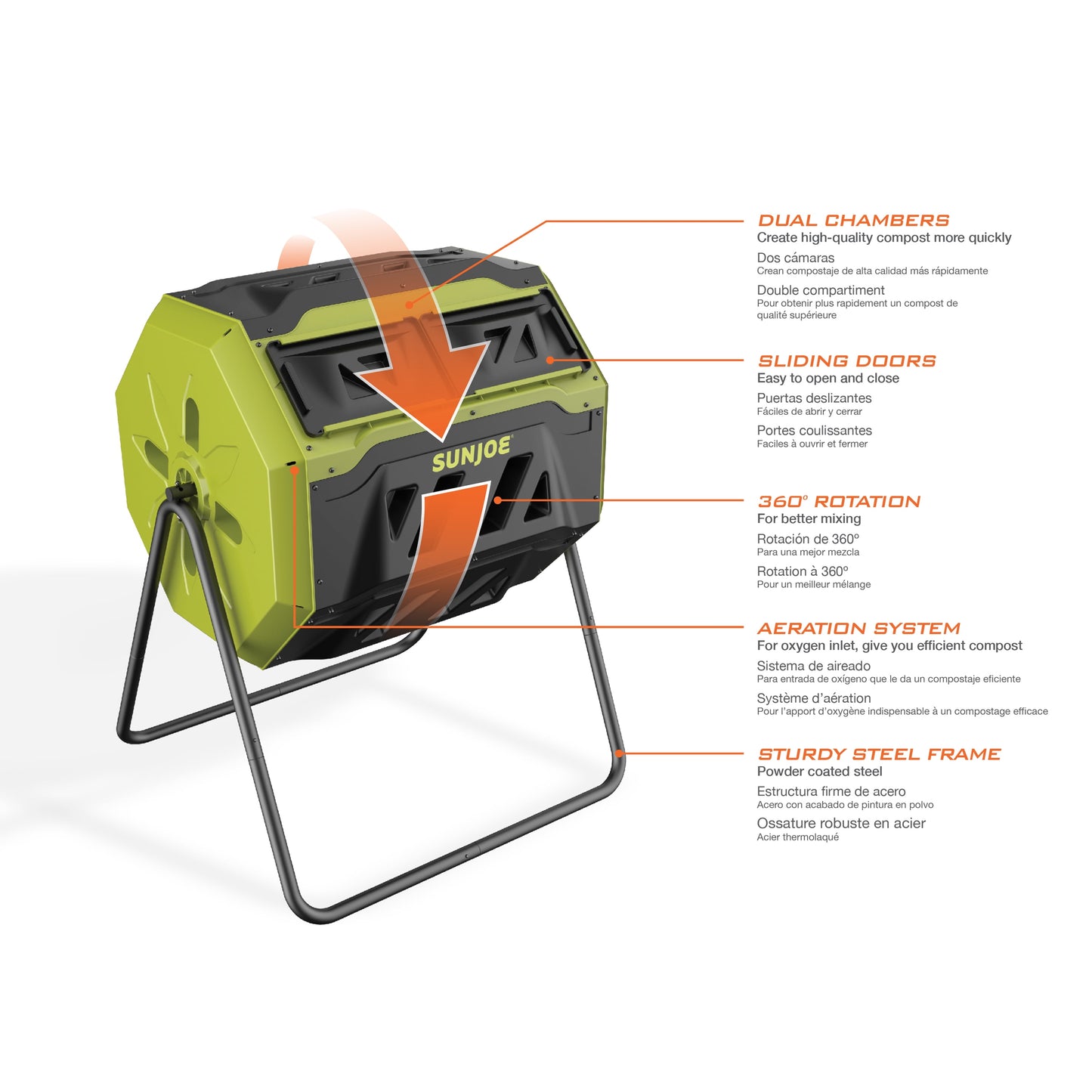 Outdoor Tumbling Composter, Dual Chamber, 2-10 Weeks Compost, 42 Gallon, SJ-CMPS1