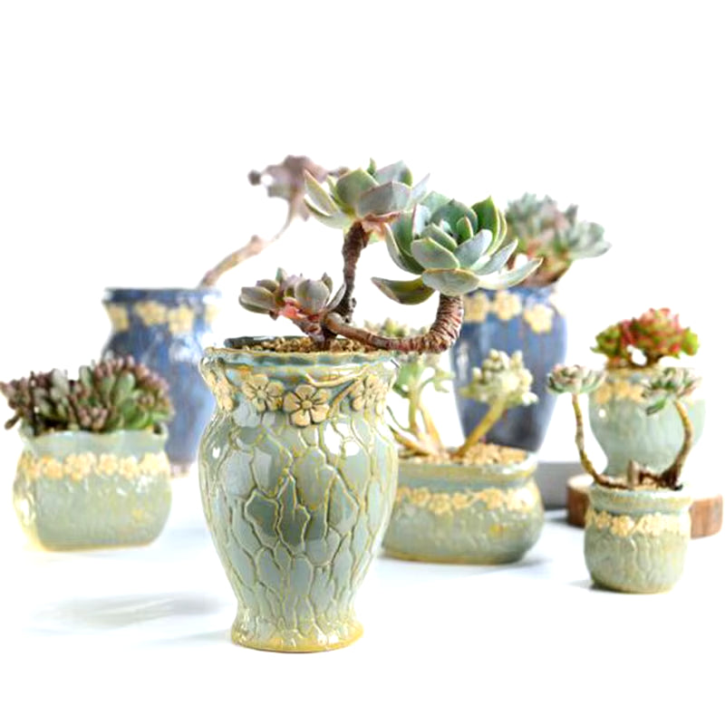 Succulent Plants Flowerpot Small and Medium Size Vase Retro Floral Flower Pot Creative Crafts Desktop Ornaments Planter Decor